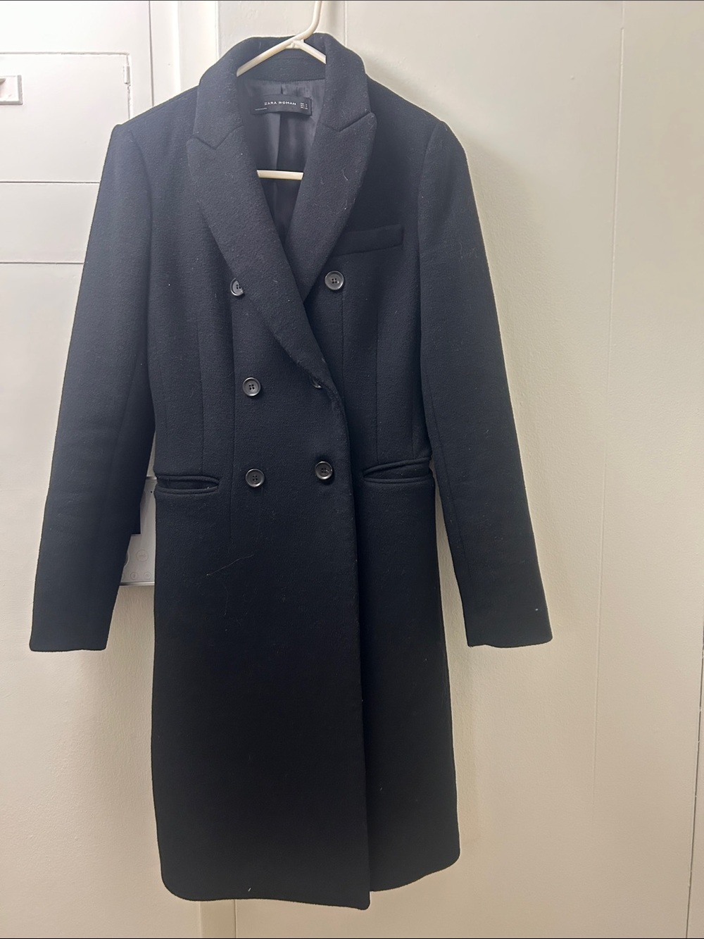 Zara Black Double-Breasted Pea Coat